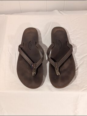 Rainbow Brown Leather Flip Flop Sandals
